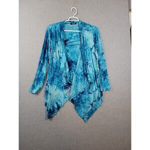 Lock & Love Aqua Blue Tie Dye Open Trapeze Cardigan Women's Plus 3XL Stretch